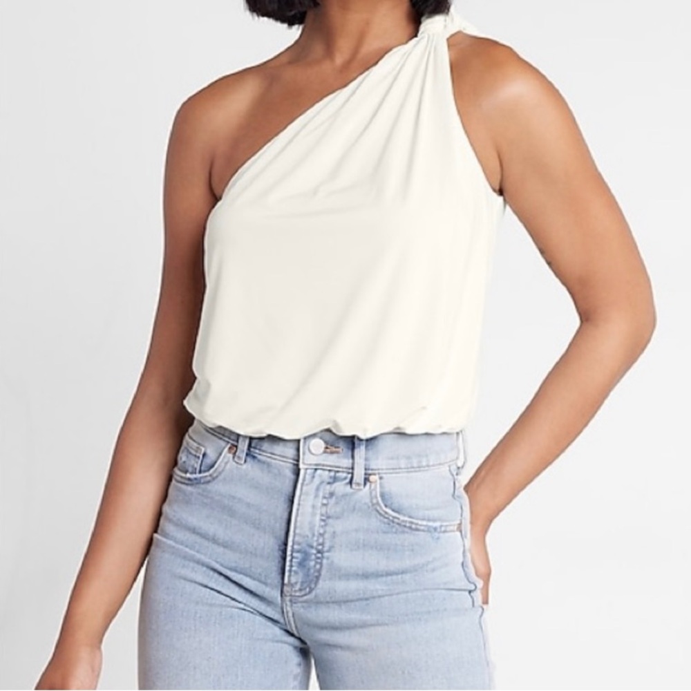 Express White One Shoulder Knotted Bodysuit XL